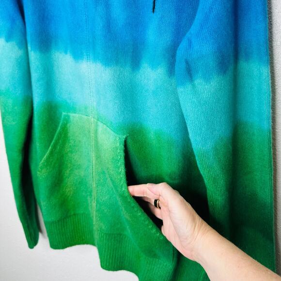 The Elder Statesman Blue Green Ombre Zip Hooded Cashmere Sweater XL - Picture 12 of 14